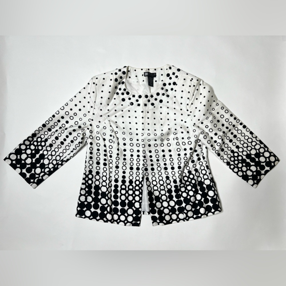Black & White Polka Dots Blazer 3/4 Sleeves Geometric Circles Gems Floral Cotton